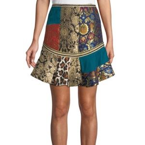 Alice + Olivia Erik Patchwork Flounce Hem Skirt Size 6